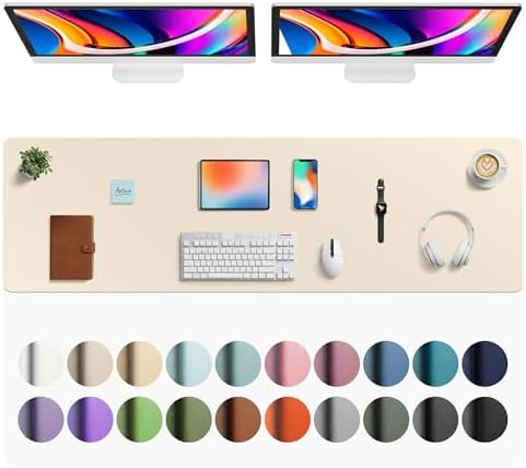 Aothia Faux Leather Desk Mat - Large Mouse Pad, Non-Slip PU Leather Blotter, Waterproof Writing Surface for Office and Home (Beige, 63" x 17") by AothiaSimpleNaturalUnique