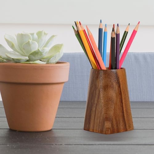 Acacia Wooden Pen Pencil Holder for Desk, Multi-purpose Pencil Cup for Office/School/Home, Pen Organizer Desk Accessories, Also Suitable for Makeup Brush Holder - Image 4