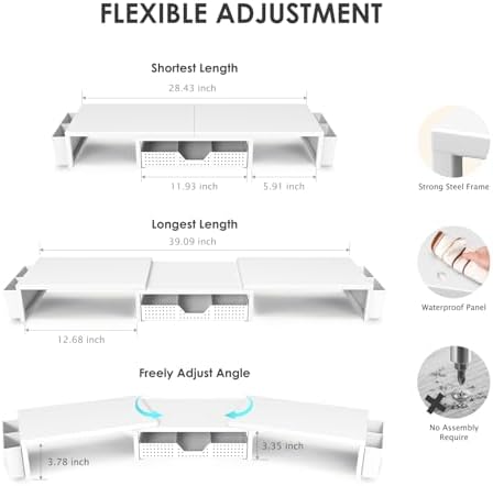 OPNICE Desk Organizers and Accessories, Dual Monitor Stand Riser with Drawer and 2 Pen Holders, Desk Shelf Printer Stand for Office Workspace Organizers, Desktop Organization (White) - Image 3