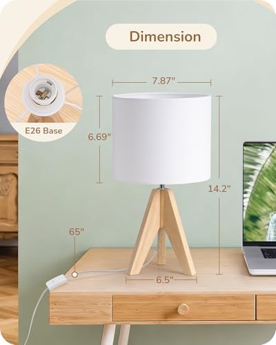 EDISHINE Small Cute Table Lamp, Wood Tripod Nightstand Lamp, 14.2 Inch - Image 5