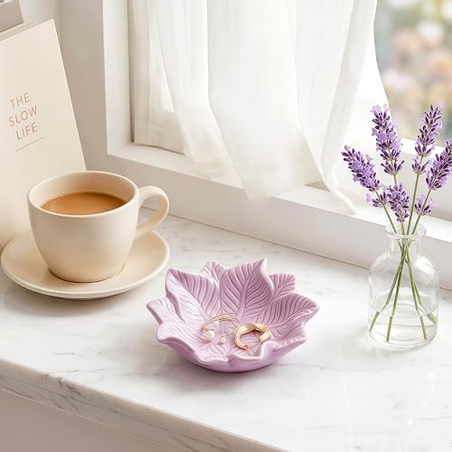 Purple Leaf Jewelry Dish Ceramic Trinket Tray Birthday Gift for Women - Image 4