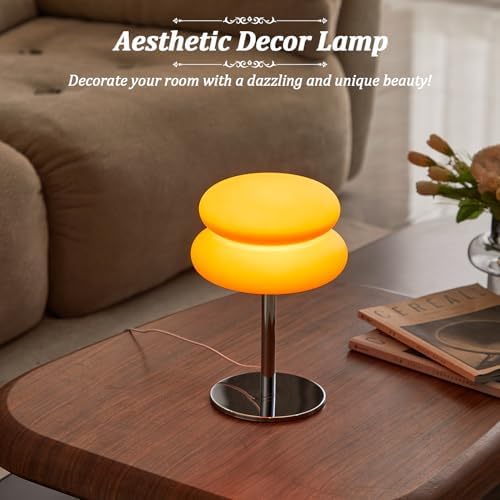 Orange Mushroom Lamp, Mid Century Modern Lamp for Nightstand, Dimmable Retro Egg Tart Bedside Lamps, Home Decor Ambient Lighting Aesthetic Cute Lamps for Bedroom Living Room (NOT Glass) - Image 4