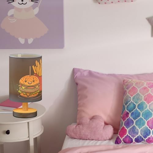 Fustylead Cartoon Style Hamburger and Fries Bedside Table Lamps with USB Port for Bedroom Lamp Accent Table Lamp Small Nightstand Lamp Sturdy Linen Shade Wooden Decorative Lamps for Home|Kids|Holiday - Image 5