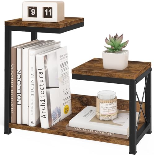 ELITEROO Desktop Shelf Organizer, 3 Tier Office Shelves, Wood Desk Organizers Storage Rack and Freestanding Display Shelf for Office, Dormitory, Home, Rustic Brown by ELITEROO