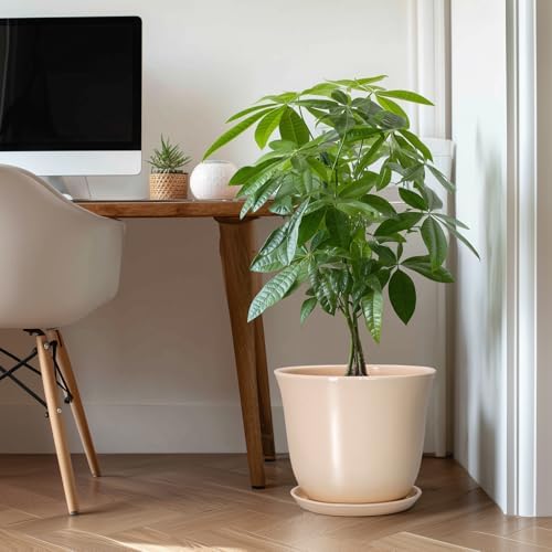 Ceramic Plant Pots, 12 Inch Plant Pot with Drainage, Beige - Image 3