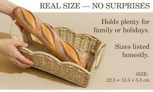 Scalloped Natural Rattan Storage Basket with Removable Cotton Lining, Leather Handles for Home, Kitchen, Bathroom Organization - Image 6