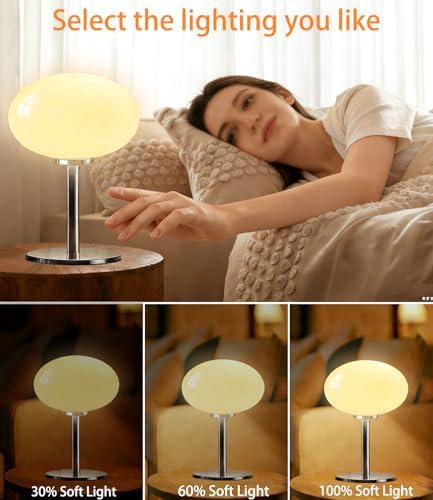 Glass Mushroom Lamp, Mid Century Dimmable Lamp 3 Color Temperatures Table Lamp for Bedroom Living Room Bedside Lamp, Cute Lamp Modern Small Lamp (8W, Beige) - Image 4