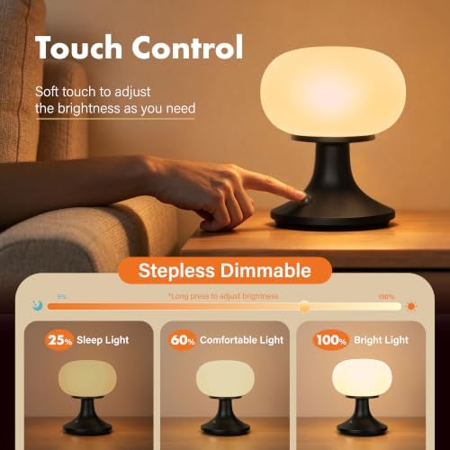 Cordless Mushroom Table Lamp - Stepless Dimming - 2700K Warm Light - Black - Image 3