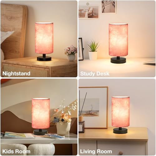 Fenmzee Small Table Lamps(Pink Shade - Black Base, 9" Inline Control) - Image 5