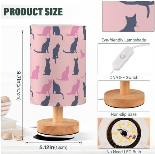 Cute Kittens Sitting in Different Poses Silhouette Bedside Table Lamps with USB Port for Bedroom Lamp Accent Table Lamp Small Nightstand Lamp Linen Shade Decorative Lamps for Kids|Reading|Dome|Home - Image 4
