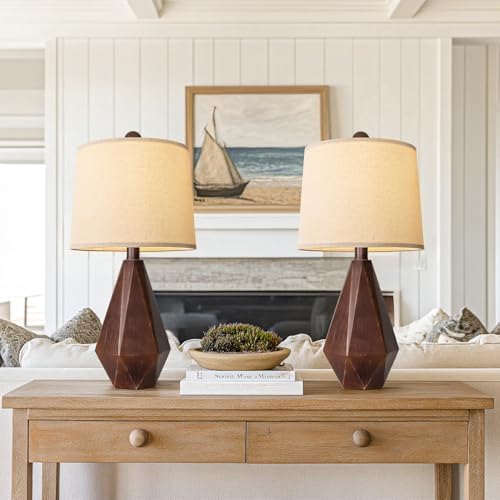 PoKat 20.25" Farmhouse Table Lamps Set of 2 for Night Stands, Vintage Bedside Lamps for Bedroom Living Room, Modern Bedroom Lamps for End Table, Suitable for Small Place, Antique Brown by Pokat