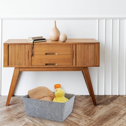 Welaxy Felt Storage Bin Wide Deep Drawer Organizer Caddy Minimal Box Gray - Image 3