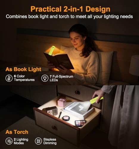 Gritin 2026 Gen 2 Rechargeable Book Light,2-in-1 Reading Light & Flashlight - Image 2
