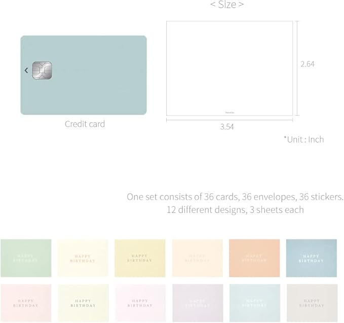 Monolike Day-by-day Card, Happy birthday - Mix 36 Mini Single cards, 36 envelopes, 36 stickers Package