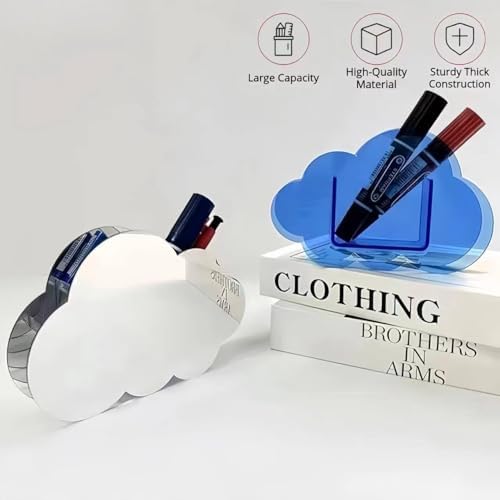 Aesthetic Cloud Pen Holder for Desk Cute Office Supplies Acrylic Cubicle Decor Kawaii Workspace Accessories Clear Makeup Organizer for Women Girls Pencil Cup Large Caddy for Home Office (Blue) - Image 2