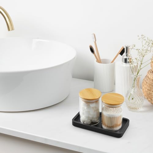 ALELION 8" Bathroom Vanity Tray for Counter - Wood Tray for Dresser Tops Perfume Jewelry Candle Key Catchall - Black Kitchen Countertop Organizer for Soap Dispenser and Sponge Holder - Image 5