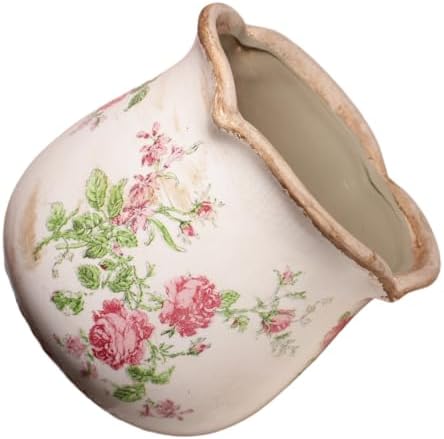 Xiaan Jiaju Shabby Chic Flower Pot, 6.11 Inch Ceramic Planter with Drainage for Indoor Plants, Vintage Ceramic Vase, Country Chic Spring Garden Home Decor, Pink Rose Floral - Image 5