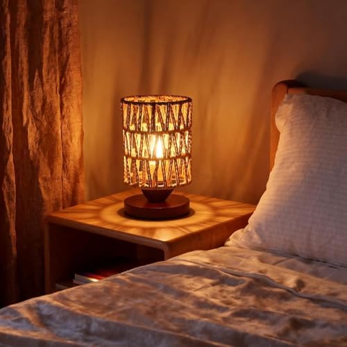 Handmade Rattan Lamp Farmhouse Table Lamp for Bedroom, Stepless Dimming Rustic Woven Lamps for Night Stands with Warm White LED Bulb, Boho-Inspired Boho Lamps for Living Room Kitchen Nook - Image 7