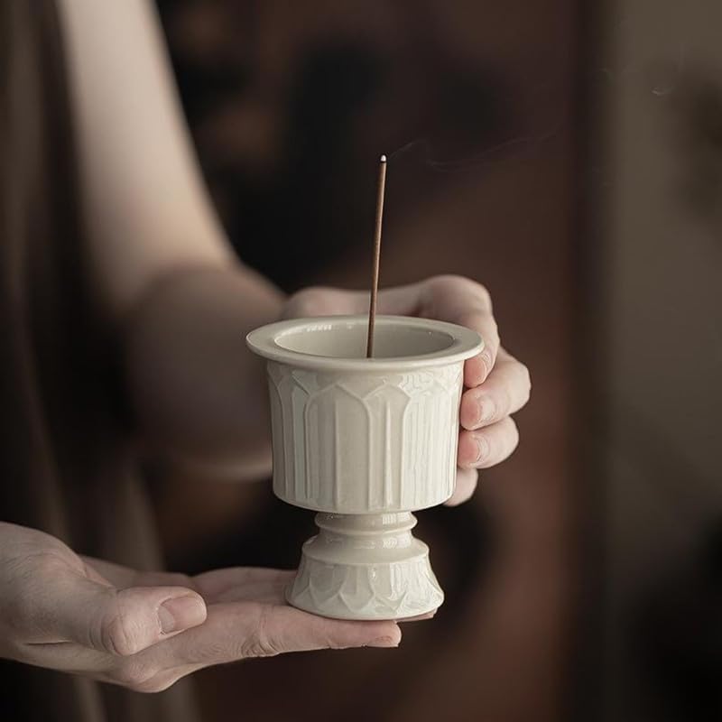 Incense Holder Modern Minimalist Circular Incense Stick Burner for Cones or Sticks for Yoga & Meditation, Enhance Atmosphere,Ceramic Ash Catcher White-8 - Image 4