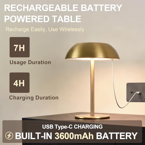 Small Rechargeable Lamp Cordless, LED Touch Battery Operated Table Lamp, Portable, Dimmable, Modern Home Decor, Desk, Bedroom, Bedside, Living Room, Kitchen, Patio, Restaurant, Bar, Gold - Image 5