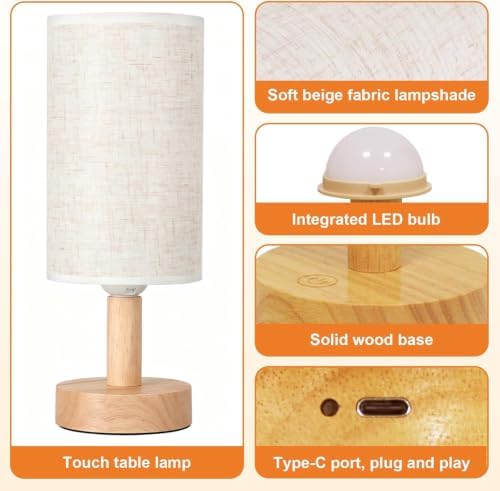 Small Cordless Touch Bedside Table Lamps Set of 2,Minimalist Dimmable Battery-Powered Desk Lamps with Round Fabric Linen Shade,Mini Nightstand Warm Night Lights for Bedroom,Home,Living Room,Office - Image 6
