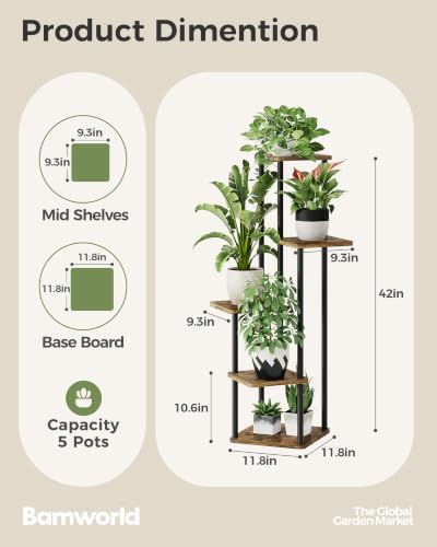 Bamworld Plant Stand Indoor 5 Tier Corner Plant Shelf for Multiple Plants - Image 5