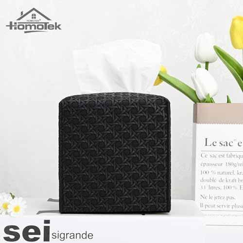 HOMOTEK 2 Pack Tissue Box Cover, Square PU Leather Tissue Holder, Decorative Facial Tissue Cube Paper Organizer Dispenser for Bathroom, Night Stands, Desk, Car 5X5X5'' - Rattan Weave,Dark Black - Image 6