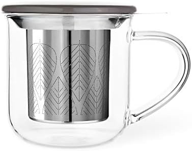 VIVA Minima Eva Glass Tea Cup with Infuser and Lid, 14 oz, Wool by VIVASCANDINAVIA