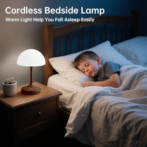 Dawnwake Mushroom Lamp Cordless Lamp Table Lamp,Outdoor Waterproof Shower Lamps,5000mAh Rechargeble Battery Operated Dimmable Touch Desk Lamps,LED Night Light for Bathroom Patio Camping Outdoor/Walnut - Image 2