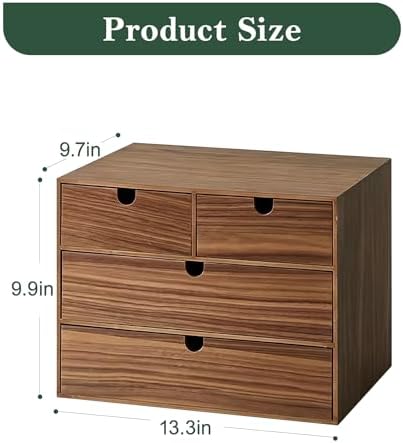 3-Tier Wooden Desk Organizer with 4 Drawers, Walnut Finish - Image 2