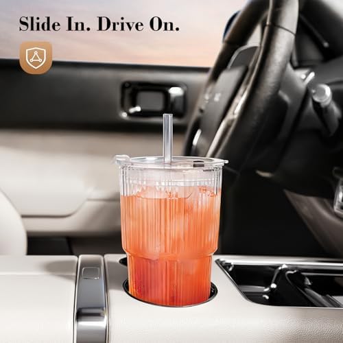 20oz Iced Coffee Cups with Lids, Ribbed Glass Cups with Lids and Straws - Image 3