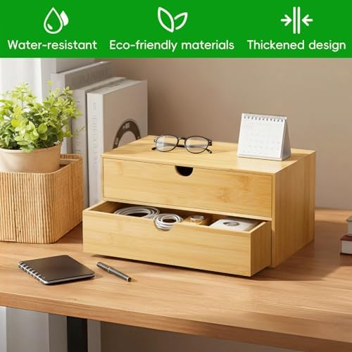 Neando Bamboo Desk Organizer with 2 Drawers, Wooden Countertop Drawers Organizer, Tabletop Storage Organization Box for Office & Home, No Assembly Needed - Image 2