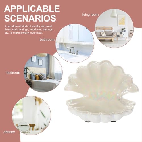 Holibanna Ceramic Shell Jewelry Dish Tray Decorative Trinket Holder for Keys and Jewelry Aesthetic Desk Accessories Unique Ring Dish for Entryway Table Storage - Image 5