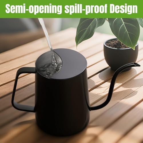 Small Watering Can for Indoor Plants, 34 oz Stainless Steel, Black - Image 4