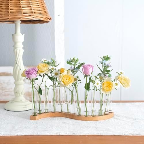 Test Tube Vases for Flowers，Small Plant Propagation Station，S Shape Plant Terrarium with Wooden Stand (Solid Beech) - Image 2