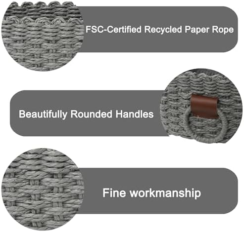 Woven Paper Rope Wicker Basket for Organizing(Set of 3,Grey) - Image 5