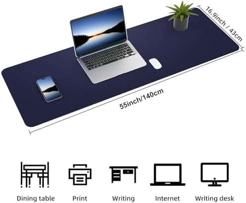 AFIING Cork Desk Mat 55" x 17", Dual-Sided Natural Cork & PU Leather Desk Pad, Non-Slip Waterproof Large Mouse Pad for Office, Home & Gaming (Blue) - Image 2