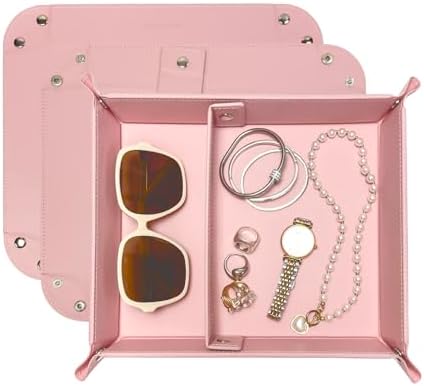 UnionBasic Medium Valet Tray, Jewelry Tray for Rings Watches Earrings, Entryway Catchall Caddy for Coins Keys Change, Nightstand Bedside Valet Holder, Trays for Electronic Gadgets, Candy Pink Plus by UnionBasic