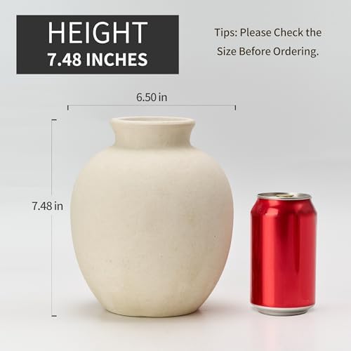 SIDUCAL Ceramic Decorative Flower Vase | 7.48 Inch Pottery Rustic Farmhouse Boho Vase for Home Decor, Table, Living Room, Bathroom, Coffee Desk, Shelf, Mantel Decoration, Wedding, White - Image 3
