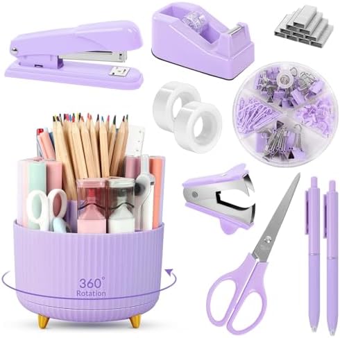SKYDUE Purple Office Supplies Set with Pencil Holder for Desk,11 PCS by SKYDUE