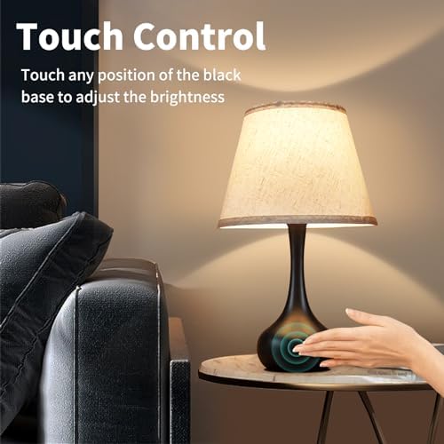 ONEWISH Touch Bedside Lamp, Farmhouse 3-Way Dimmable Table Lamps for Nightstand with Fabric Shade, 17.32'' Desk Lamp for Reading, Bedroom, Livingroom, Office - Image 3