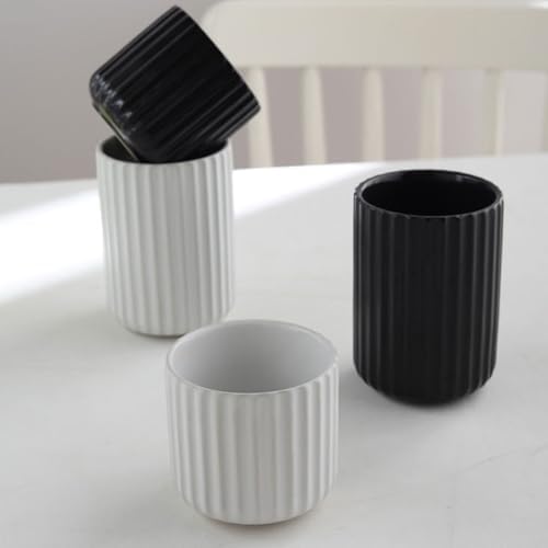 Nordic Ceramic Mug, Japanese Tea Cup 6oz Striped Cup No Handle Drinking Cup for Espresso, Cortado, Matcha, Green Tea, Microwave and Dishwasher Safe, Minimalist coffee Cup-Matte White - Image 3