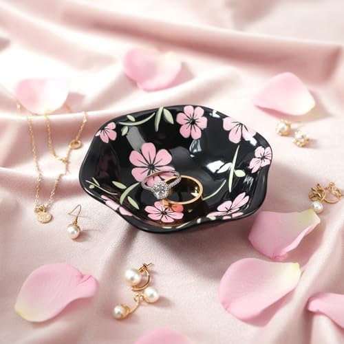 Small Flower Ring Dish Jewelry Tray Organizer, Black - Image 6