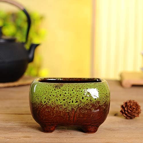 Cute 4.7 Inch Rectangle Ceramic Home Garden Decoration Succulent Cactus Flower Pots Container -Plant Not Included (Green) - Image 4
