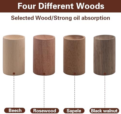 4 PCS Wood Essential Oil Diffusers, 4 Different Woods Small Cylinder Passive Diffuser for Home, Office, Bathroom, Bedroom, Car, Wardrobe, Yoga Hall and SPA (Wood Has No Fragrance) - Image 2