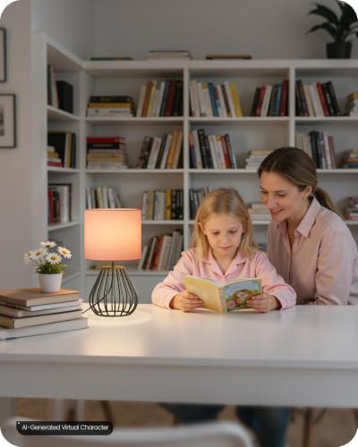 Pink Table Lamp for Girls' Room, Modern Small Bedside Lamp with Pink Linen Lampshade & Black Metal Base, 2700K LED Bulb Included, Decorative Nightstand Lamp for Bedroom, Entryway, P06TL05 - Image 4