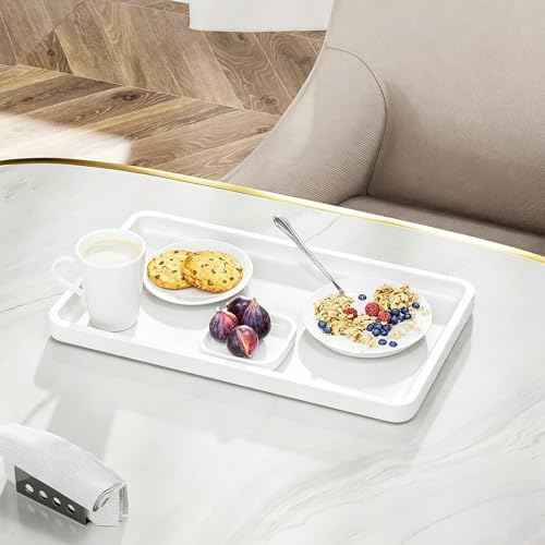 Weenson Bathroom Vanity Tray for Countertop Decor Perfume Makeup Toiletries Toilet Tank, Large Bamboo Kitchen Tray for Spice Salt, Serving Tray for Food Coffee, Nightstand Candle White 14.2”x8.3” - Image 6