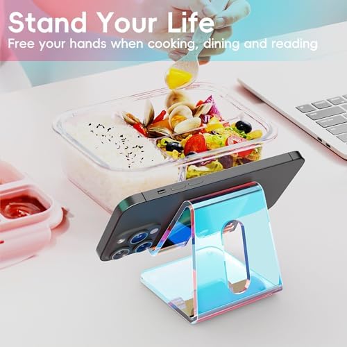 Crpich Acrylic Cell Phone Stand, Portable Phone Holder, Phone Stand for Desk, Compatible with Phone16 15 14 13 12 Pro Max Mini 11, Switch, Android Smartphone, Pad, Tablet, Iridescent Color - Image 2