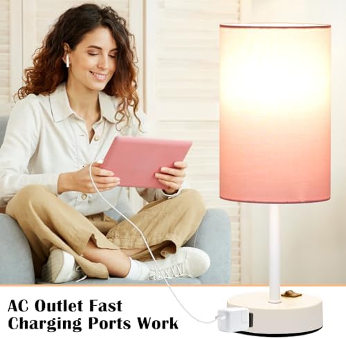 ZJOJO 13.8'' Pink Small Table Lamp Set of 2 for Bedroom Bedside, AC Outlet - Image 7