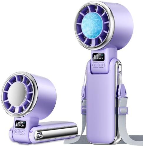 SHEWIND Portable Handheld Fan with Ice Cooling - 5 Gear High Speed Personal Turbo Fan Rechargeable, Up to 11 Hrs, Mini Hand Fans for Travel Essentials, Beach Vacation, Gifts for Women, Men (Purple) by SHEWIND